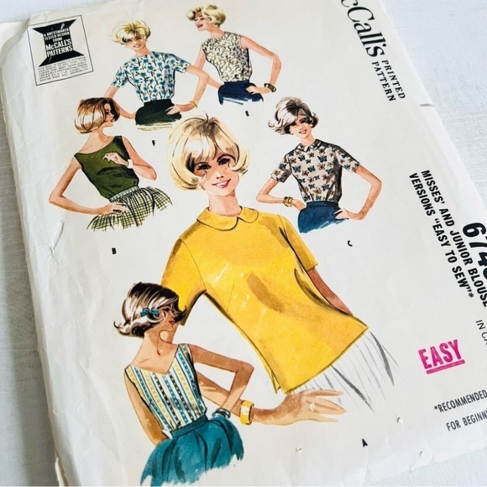 [McCall’s] Uncut 1963 Vintage Sewing Pattern 6749 Blouse Size 12 Bust 32
